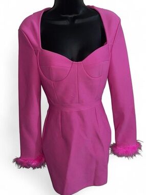 Fuchsia Maxi Dress with Feather Cuffs